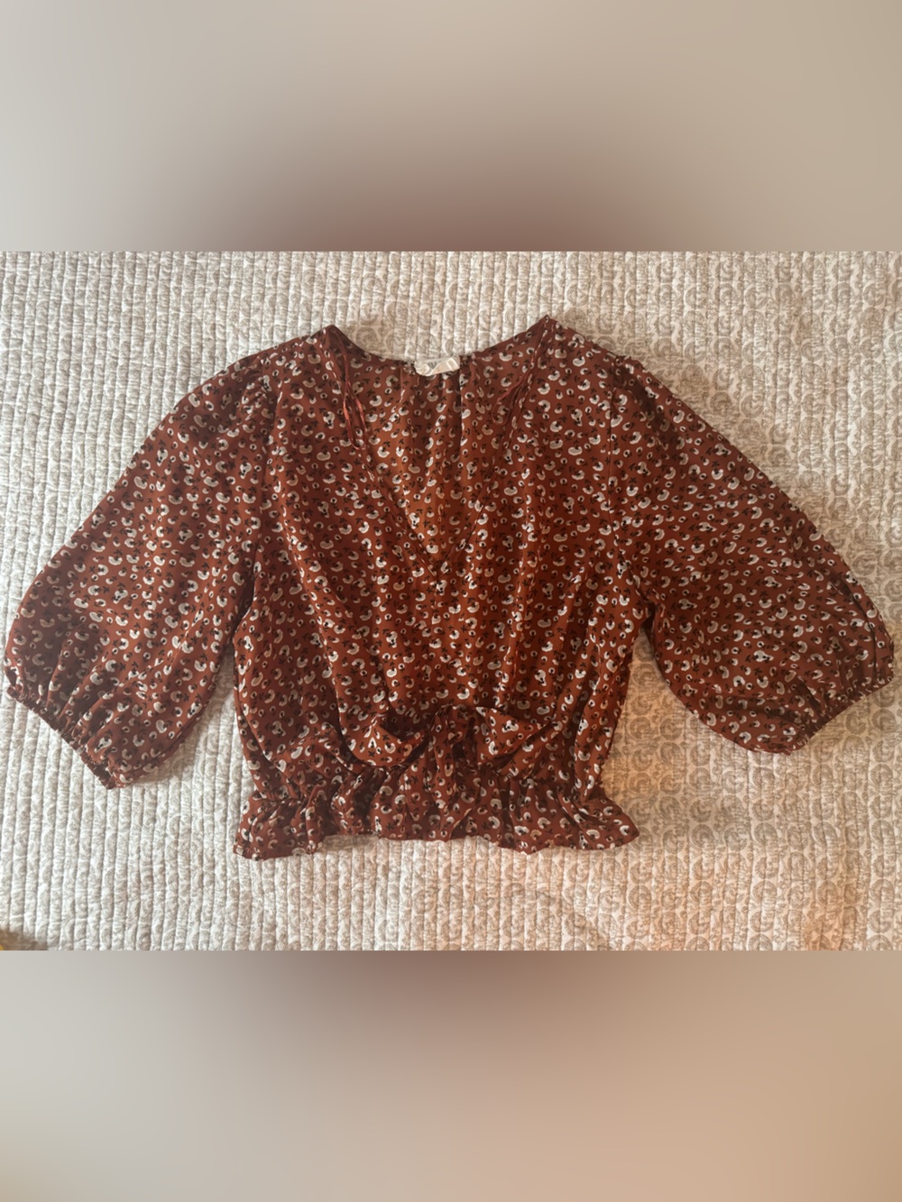 Sienna Sky Rust Brown Floral Print Tie-Neck Blouse